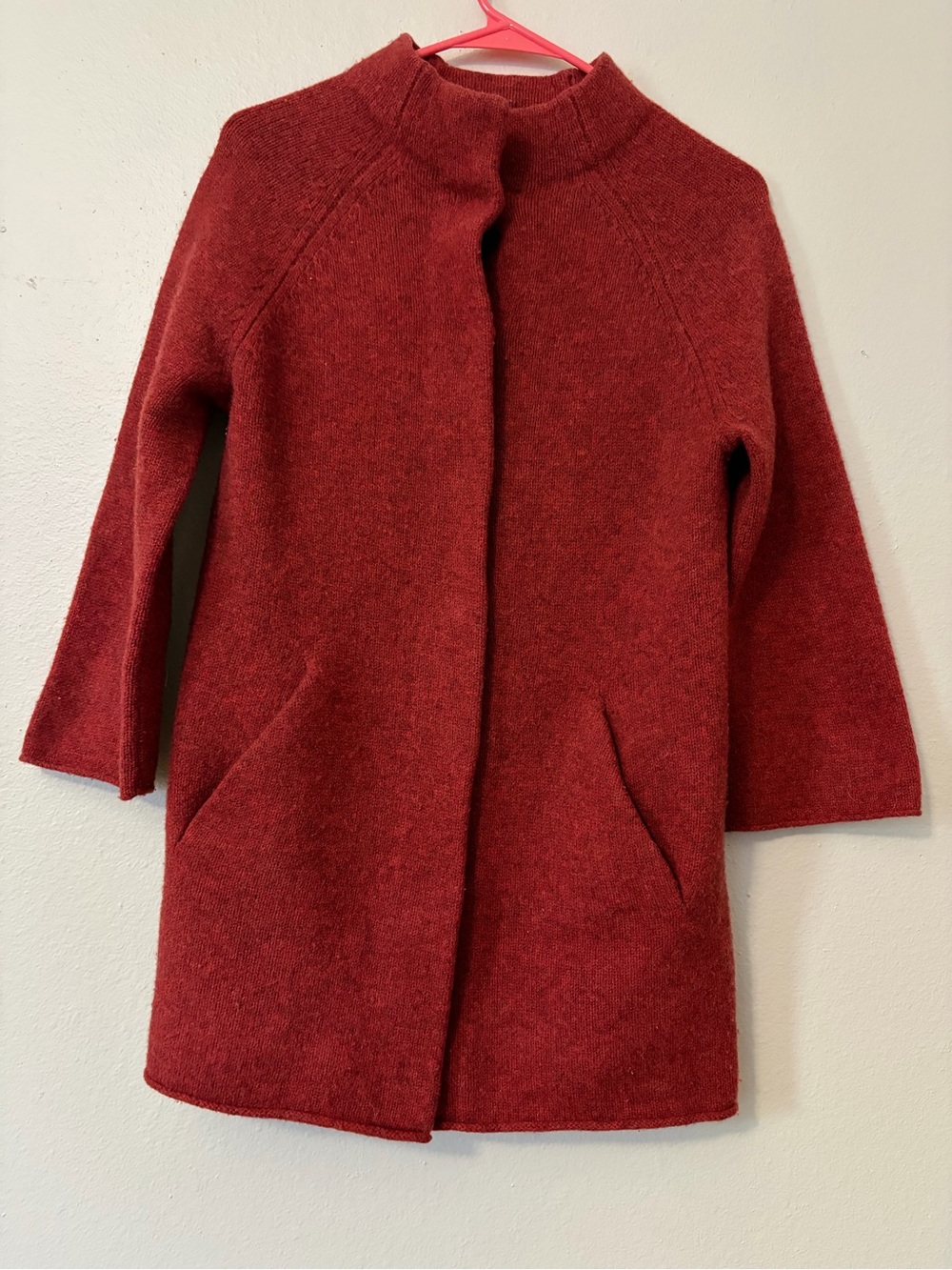 Eileen Fisher Red Wool Open-Front Pea Coat